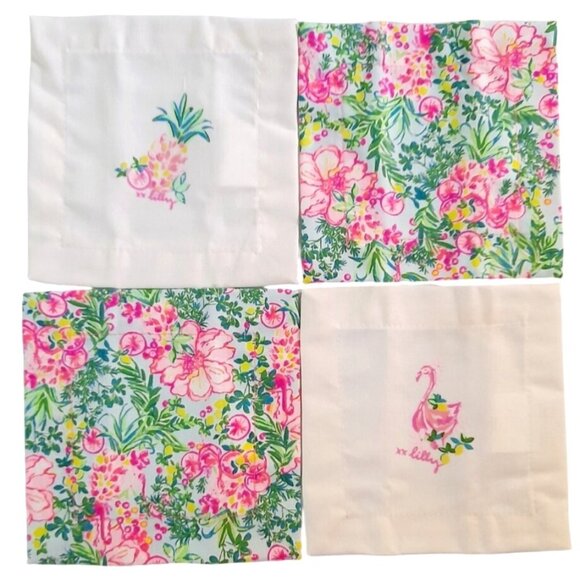 Lilly Pulitzer Cocktail Napkin Set of 4 Fruity Flamingo Floral Design 6"x6" Gift - Picture 7 of 11